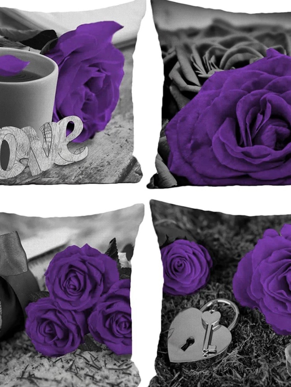 Purple Rose Decorative Pillow Cover Set - Floral Accent